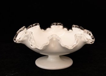 Fenton Silver Crest Milk Glass Ruffled Pedestal Candy Dish