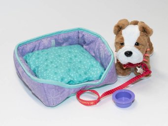 2012 American Girl Pet Dog Meatloaf With Collar, Bowl And Bed
