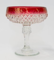 1960s Indiana Glass Ruby Red Diamond Point Compote