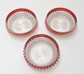 1960s Indiana Glass Ruby Red Diamond Point Candy Dishes