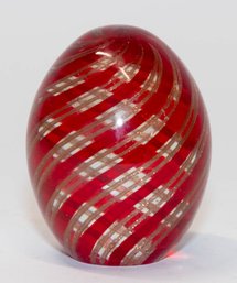 3.5 Red And Gold Spiral Optic Glass Paperweight Unmarked