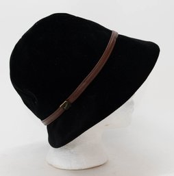 Borsalino Ladies Black Velvet Hat Made In Italy Size Medium