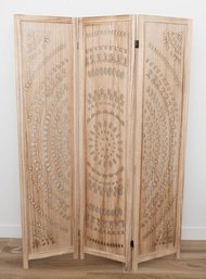 3 Panel Room Divider, Carved Wood Room Dividers, Cutout Room Divider And Folding Privacy Screens For Bedroom O