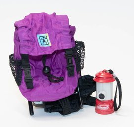 1996 American Girl Doll Purple Hiking Backpack With Lantern And Picnic