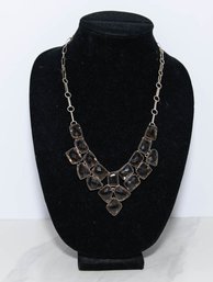 Smokey Glass Statement Necklace In Silvertone