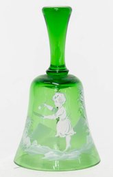 Mary Gregory Emerald Glass Hand Painted Of A Girl