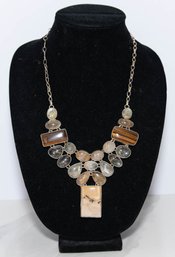 Jasper And Tigers Eye Statement Necklace In 925 Silver