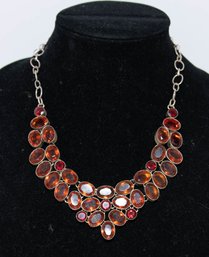 Amber Glass Statement Necklace In Silvertone