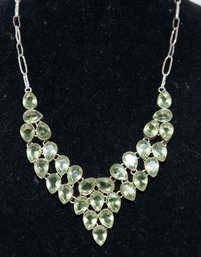 Green Glass Statement Necklace In 925 Silver