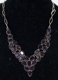 Amethyst Glass Statement Necklace In 925 Silver