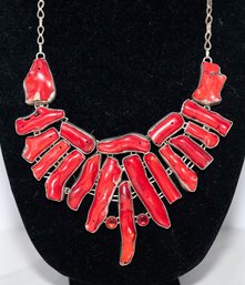 Red Coral Statement Necklace In 925 Silver