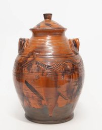 2001 Turtlecreek Potters Redware Lead Glazed Lidded Pot
