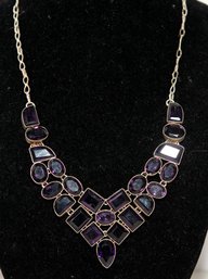 Amethyst Glass Statement Necklace In 925 Silver