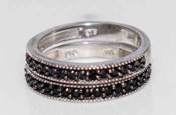 Black Crystal Bands In 925 Silver Ring Size 7