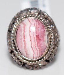 Pink Rhodochrosite Ring In 925 Silver Size 6.5