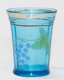 EAPG Northwood Blue Grapevine Blue Tumbler Handpainted