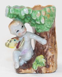 Vintage Japanese Hand Painted Porcelain Cherub Tree Planter