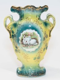 Antique Hand Painted Double Handled Swan Vase