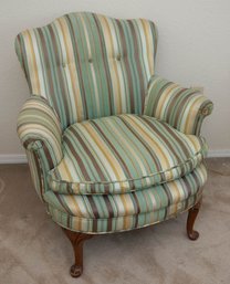 Green And Yellow Satin Striped Upholstered Chair