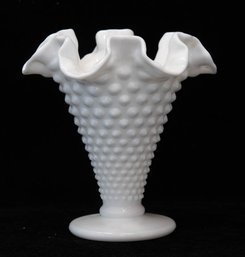 Fenton Milk Glass Hobnail Ruffled Vase