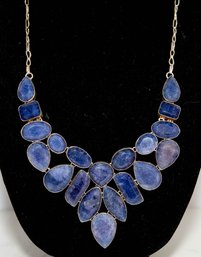 Simulated Blue Sapphire In 925 Silver Statement Necklace