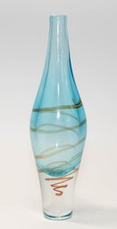 Mid Century Heavy Art Glass Swirl Blue Centerpiece Vase