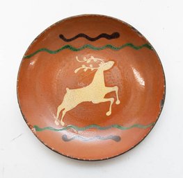 Turtlecreek Potters Redware 'running Deer' Plate Signed Betty Lou