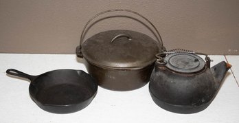 Cast Iron Pot, Pan And Teapot