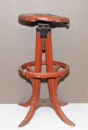 Antique Wood And Metal Drafting Stool (Broken Seat)
