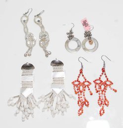 Rope And Beaded Dangle Evening Earrings In Silver Tone