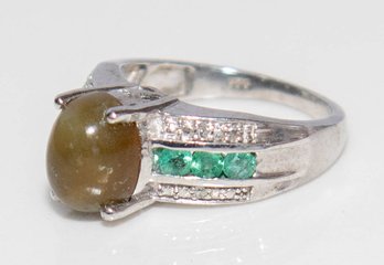 Green Agate Ring In 925 Silver Size 7