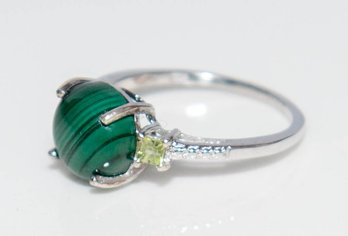 Green Malachite Ring In 925 Silver Size 9