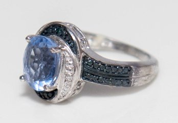 Sky Blue Rhodium Ring In 925 Silver Size 8