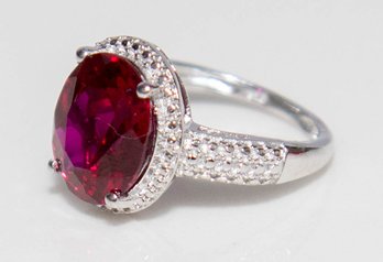 Oval Pink Ruby Crystal Ring In 925 Silver Size 6