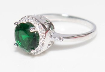 Emerald Glass Ring In 925 Silver Size 9