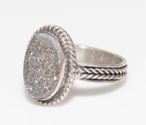 Oval Grey Drusy Ring In 925 Silver Size 8