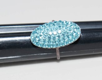 Teal Crystal Cocktail Ring In 925 Silver Size 6