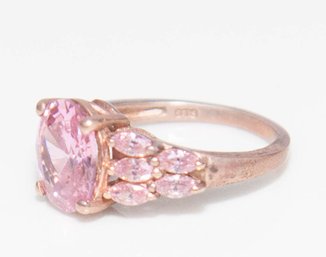 Simulated Glass Pink Topaz Ring In 925 Silver Size 6