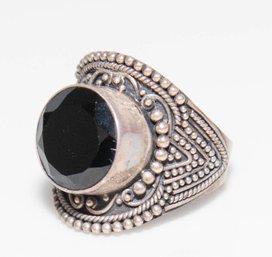 Black Onyx Crystal Statement Ring In 925 Silver Size 7