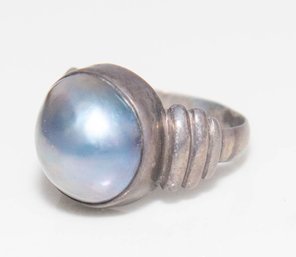 Grey Or Tahitian Faux Pearl Ring In 925 Silver Size 7