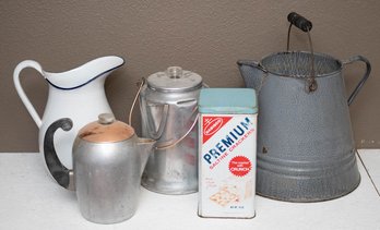 Vintage Kitchen Items Enamelware And Percolators