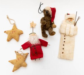 Americana Folk Art Santa And Stars Christmas Ornaments