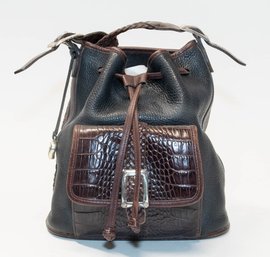 Brighton Brown Leather Drawstring Bucket Shoulder Bag