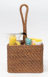 Handled Wicker Picnic Cutlery Holder