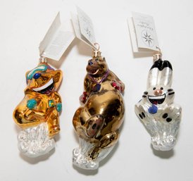 Christopher Radko Fox Skier, Bear Boxer And Bunny Old World Glass Ornaments