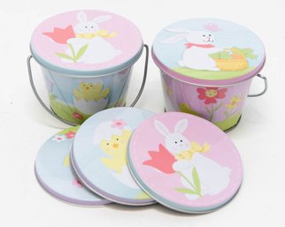 Easter Collection, Mini Tin Pails With Lids, Featuring Bunnies And Chicks