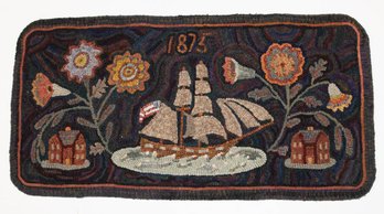 2010 Hooked Rug By Sharon Gunderson ' 1875 Sailing Ship At Sea'