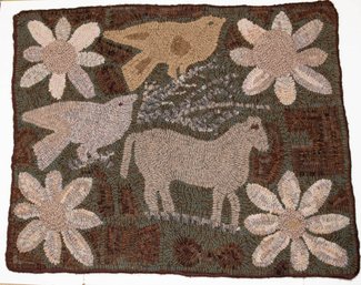 2015 Hooked Rug By Sharon Gunderson ' Horse With Birds'