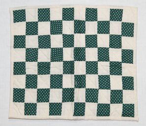 Green Heart Checkered Handmade Doll Quilt