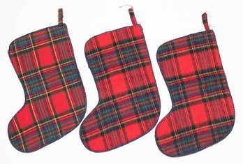 Trio Of Large Handmade Red Plaid Stockings